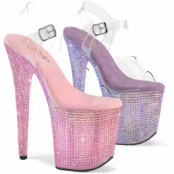 PLEASER BEJEWELED-808RRS, 8" Ankle Strap Platform With Resin Rhinestones
