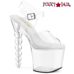PLEASER Bliss-708, 7" Stacked Bead Heel Platform Ankle Strap Sandal -Funky Lingerie Outlet bliss 708 c 32383.1748406281