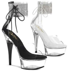 PLEASER CAPTIVA-624RS, 6 Inch Heel With Rhinestones Ankle Cuffs Sandal