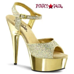 Pleaser | Delight-609G, 6 Inch Glitter Ankle Strap With Chrome Platform -Funky Lingerie Outlet delight 609g g 23918.1595107016