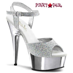 Pleaser | Delight-609G, 6 Inch Glitter Ankle Strap With Chrome Platform -Funky Lingerie Outlet delight 609g s 38472.1595107010