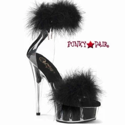 Pleaser | DELIGHT-624F, 6" Marabou Ankle Cuff Sandal Clearance -Funky Lingerie Outlet delight 624f cbfur 42778.1681713732