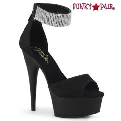 PLEASER Delight-625S, Suede With Rhinestone Ankle Cuffs Sandal CLEARANCE -Funky Lingerie Outlet delight 625 bfs 89647.1681145729