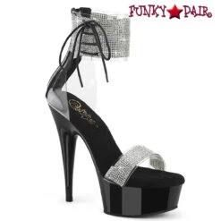 PLEASER DELIGHT-627RS, 6" Rhinestones Ankle Cuff And Front Strap Platform Sandal CLEARANCE -Funky Lingerie Outlet delight 627rs cbb FP 36597.1689238541
