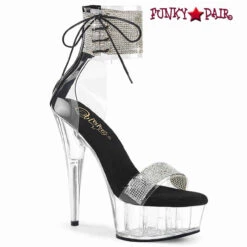 PLEASER DELIGHT-627RS, 6" Rhinestones Ankle Cuff And Front Strap Platform Sandal CLEARANCE -Funky Lingerie Outlet delight 627rs cbc 47934.1681692078
