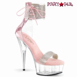 PLEASER DELIGHT-627RS, 6" Rhinestones Ankle Cuff And Front Strap Platform Sandal CLEARANCE -Funky Lingerie Outlet delight 627rs cbpc 87975.1689238537