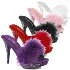 ELEGANT-401F 4.5" Marabou Slipper Featuring Rhinestone Embellished Heel