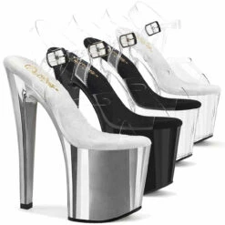 Pleaser | ENCHANT-708, Ankle Strap Sandal With Prismatic Linear Front Design