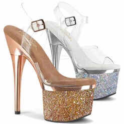 ESTEEM-708CHLG, Ankle Strap Sandal With Holographic Glitter Platform