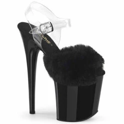 PLEASER FLAMINGO-808FUR, 8 Inch Heel Ankle Strap Sandal With Fluffy Faux Fur -Funky Lingerie Outlet flamingo 808fur b 70185.1744272792