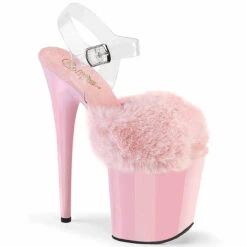 PLEASER FLAMINGO-808FUR, 8 Inch Heel Ankle Strap Sandal With Fluffy Faux Fur -Funky Lingerie Outlet flamingo 808fur bp 32573.1744272885