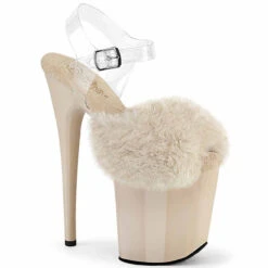 PLEASER FLAMINGO-808FUR, 8 Inch Heel Ankle Strap Sandal With Fluffy Faux Fur -Funky Lingerie Outlet flamingo 808fur cr 78721.1744272813