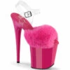 PLEASER FLAMINGO-808FUR, 8 Inch Heel Ankle Strap Sandal With Fluffy Faux Fur -Funky Lingerie Outlet flamingo 808fur fs 54841.1744272812