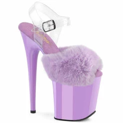 PLEASER FLAMINGO-808FUR, 8 Inch Heel Ankle Strap Sandal With Fluffy Faux Fur -Funky Lingerie Outlet flamingo 808fur lv 93463.1744272781