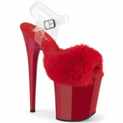 PLEASER FLAMINGO-808FUR, 8 Inch Heel Ankle Strap Sandal With Fluffy Faux Fur -Funky Lingerie Outlet flamingo 808fur r 69328.1744272894