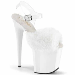 PLEASER FLAMINGO-808FUR, 8 Inch Heel Ankle Strap Sandal With Fluffy Faux Fur -Funky Lingerie Outlet flamingo 808fur w 67883.1744272805