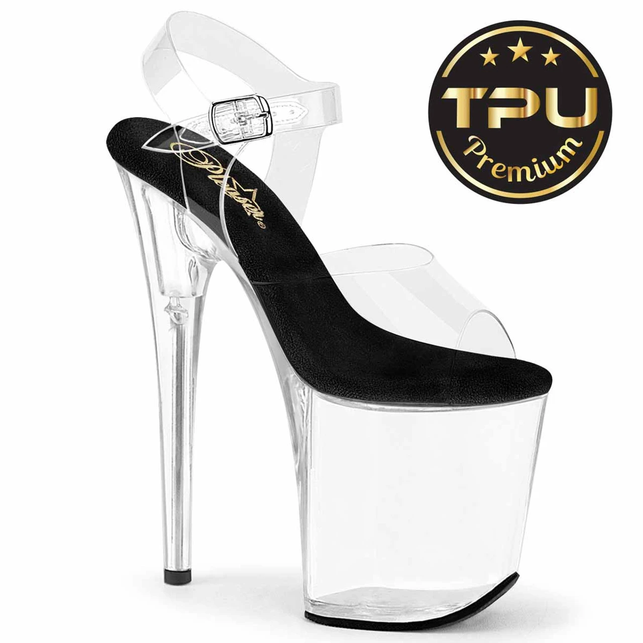 PLEASER FLAMINGO-808PREM, 7 Inch Ankle Strap Sandal With Clear Soft Strap 3 PLEASER FLAMINGO-808PREM, 7 Inch Ankle Strap Sandal With Clear Soft Strap