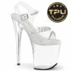 PLEASER FLAMINGO-808PREM-STN, 8" Ankle Strap Sandal With Clear Soft Strap And Crystal Rhinestones -Funky Lingerie Outlet flamingo 808prem stn c 25027.1744299454