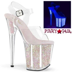 Pleaser | Flamingo-808UVG, 8 Inch UV Reactive Glitters Exotic Dancer Shoes -Funky Lingerie Outlet flamingo 808uvg cnopg 33032.1709272935