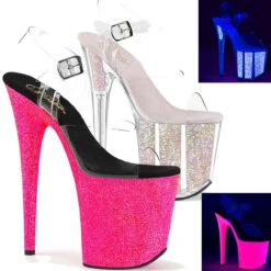Pleaser | Flamingo-808UVG, 8 Inch UV Reactive Glitters Exotic Dancer Shoes