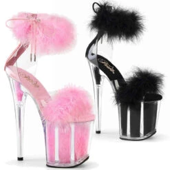 FLAMINGO-824F, 8" Marabou Platform Sandal By Pleaser