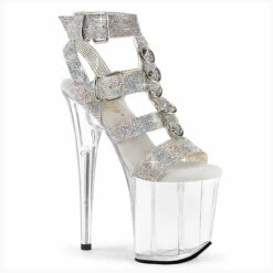 PLEASER FLAMINGO-856RS, 8 Inch Heel Rhinestones Strappy T-Strap Sandal