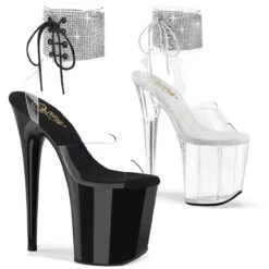 PLEASER CLEARANCE FLAMINGO-891-2RS, 8" Rhinestones Cuff Platform Sandal