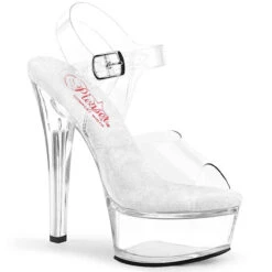 PLEASER Gleam-608, 6" Clear Comfort Width Ankle Strap Sandal