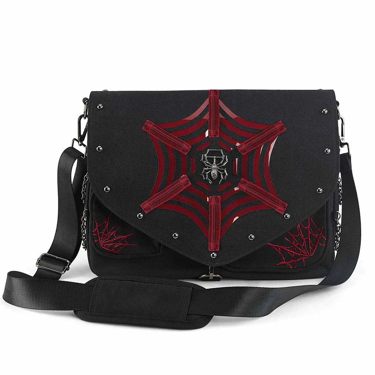 Canvas Messenger Bag With Spider Wed Design By Demonia 3 Canvas Messenger Bag With Spider Wed Design By Demonia