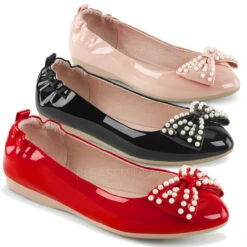Ivy-09, Pointed Toe Flats With Pearl Bow CLEARANCE