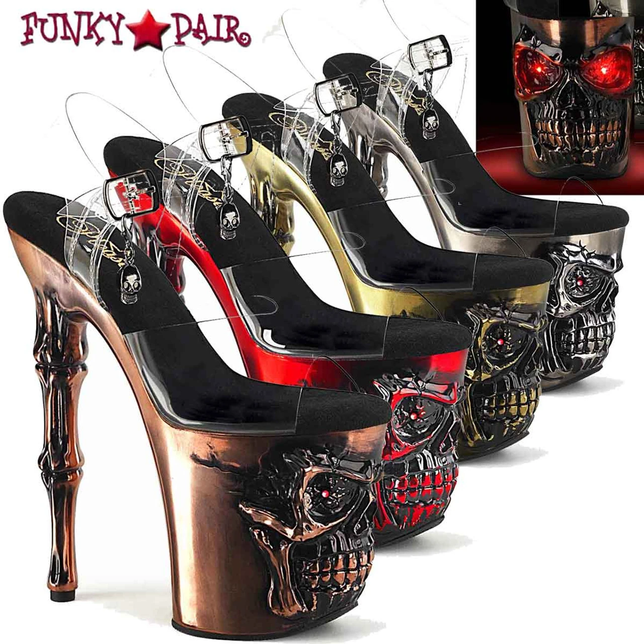 PLEASER RAPTURE-808-LT, 8 Inch Skull Sculpted Platform Ankle Strap Sandal By CLEARANCE 4 PLEASER RAPTURE-808-LT, 8 Inch Skull Sculpted Platform Ankle Strap Sandal By CLEARANCE - Image 2