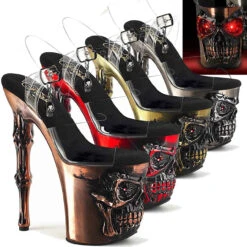 PLEASER RAPTURE-808-LT, 8 Inch Skull Sculpted Platform Ankle Strap Sandal By CLEARANCE