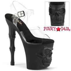 RAPTURE-808, 8" Clear Platform With Skull And Bones Accent By Pleaser -Funky Lingerie Outlet rapture 808 cb 50958.1732259290