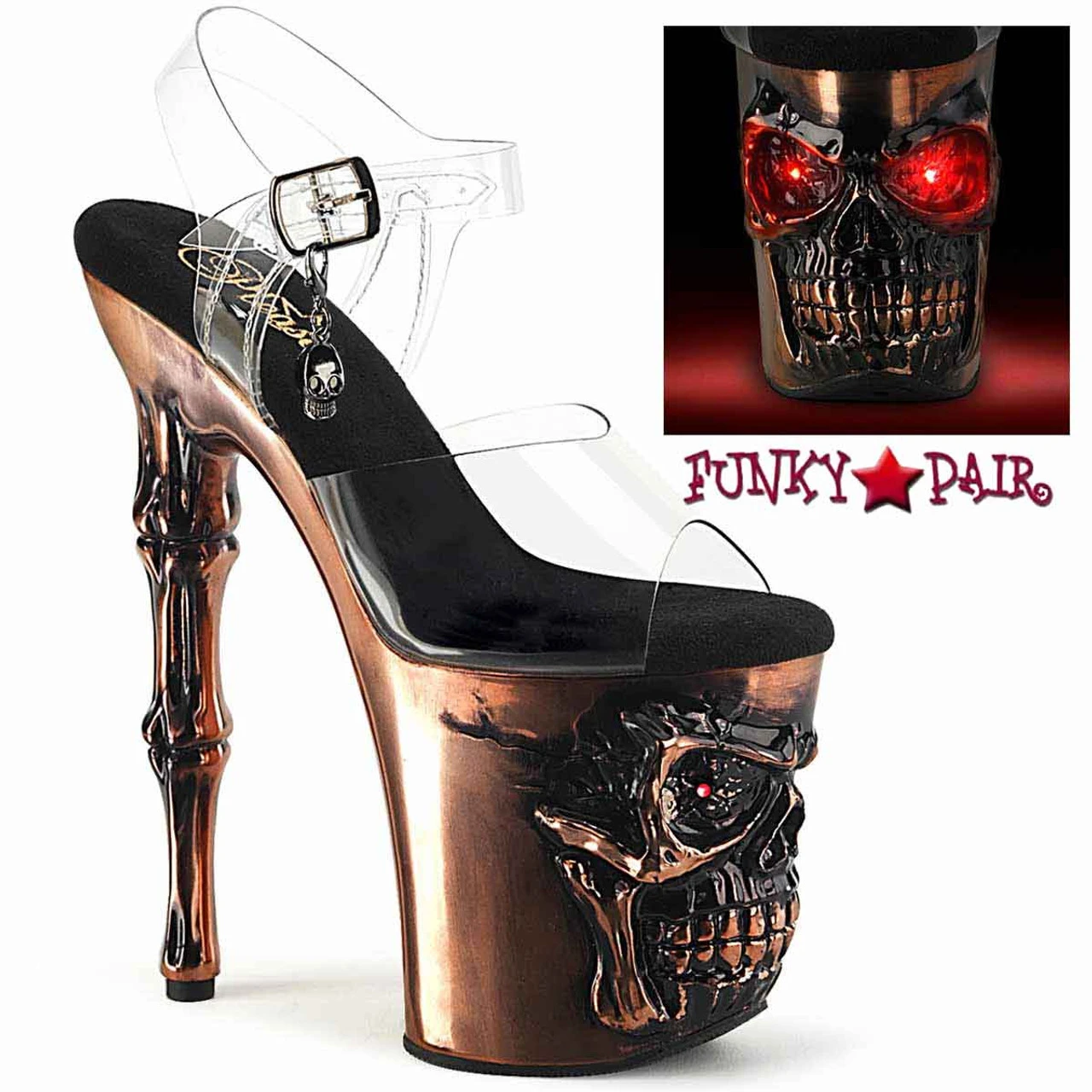 PLEASER RAPTURE-808-LT, 8 Inch Skull Sculpted Platform Ankle Strap Sandal By CLEARANCE 5 PLEASER RAPTURE-808-LT, 8 Inch Skull Sculpted Platform Ankle Strap Sandal By CLEARANCE - Image 3