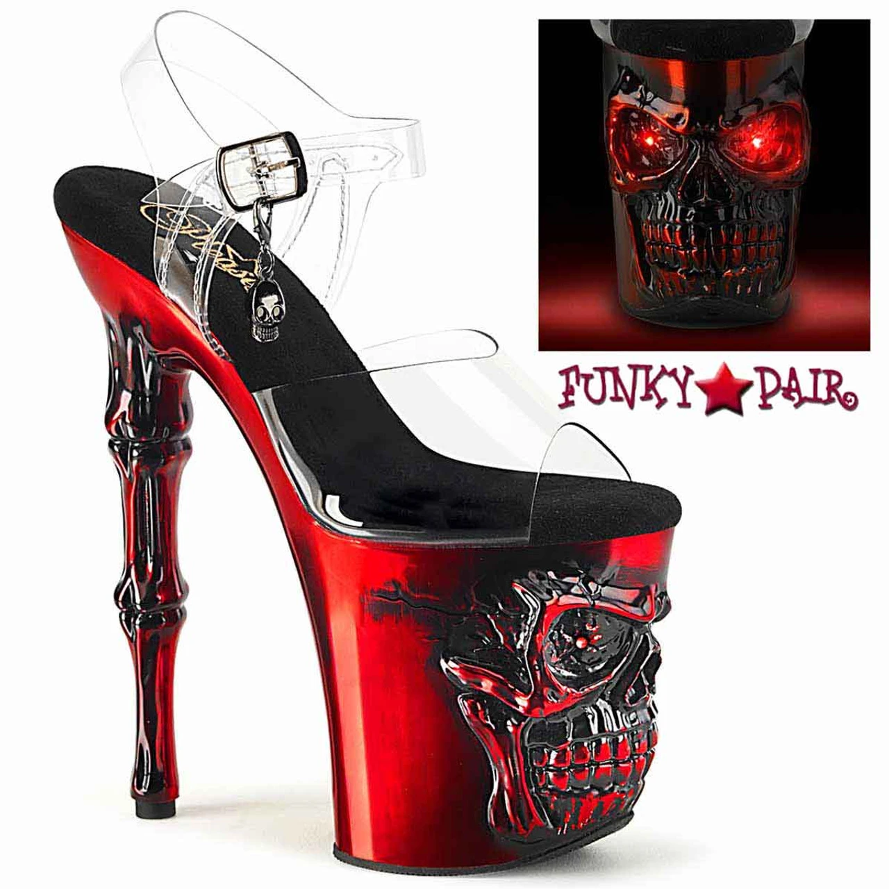 PLEASER RAPTURE-808-LT, 8 Inch Skull Sculpted Platform Ankle Strap Sandal By CLEARANCE 6 PLEASER RAPTURE-808-LT, 8 Inch Skull Sculpted Platform Ankle Strap Sandal By CLEARANCE - Image 4