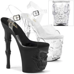RAPTURE-808, 8" Clear Platform With Skull And Bones Accent By Pleaser