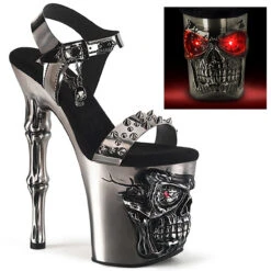 PLEASER RAPTURE-812-LT, 8 Inch Skull Sculpted Platform Ankle Strap Sandal With Spike
