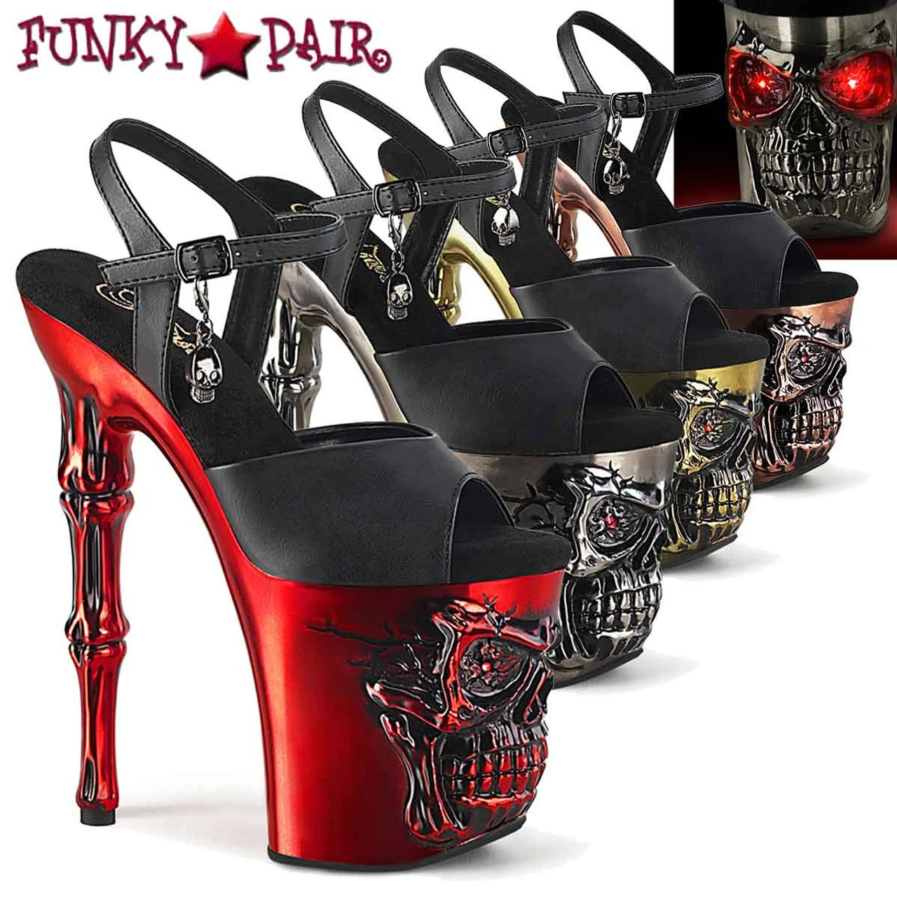 PLEASER RAPTURE-809-LT, Skull Sculpted With Light-up Eyes Ankle Strap Sandal CLEARANCE 4 PLEASER RAPTURE-809-LT, Skull Sculpted With Light-up Eyes Ankle Strap Sandal CLEARANCE - Image 2