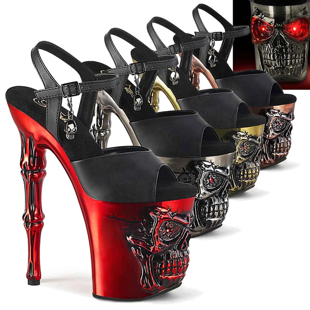 PLEASER RAPTURE-809-LT, Skull Sculpted With Light-up Eyes Ankle Strap Sandal CLEARANCE 3 PLEASER RAPTURE-809-LT, Skull Sculpted With Light-up Eyes Ankle Strap Sandal CLEARANCE