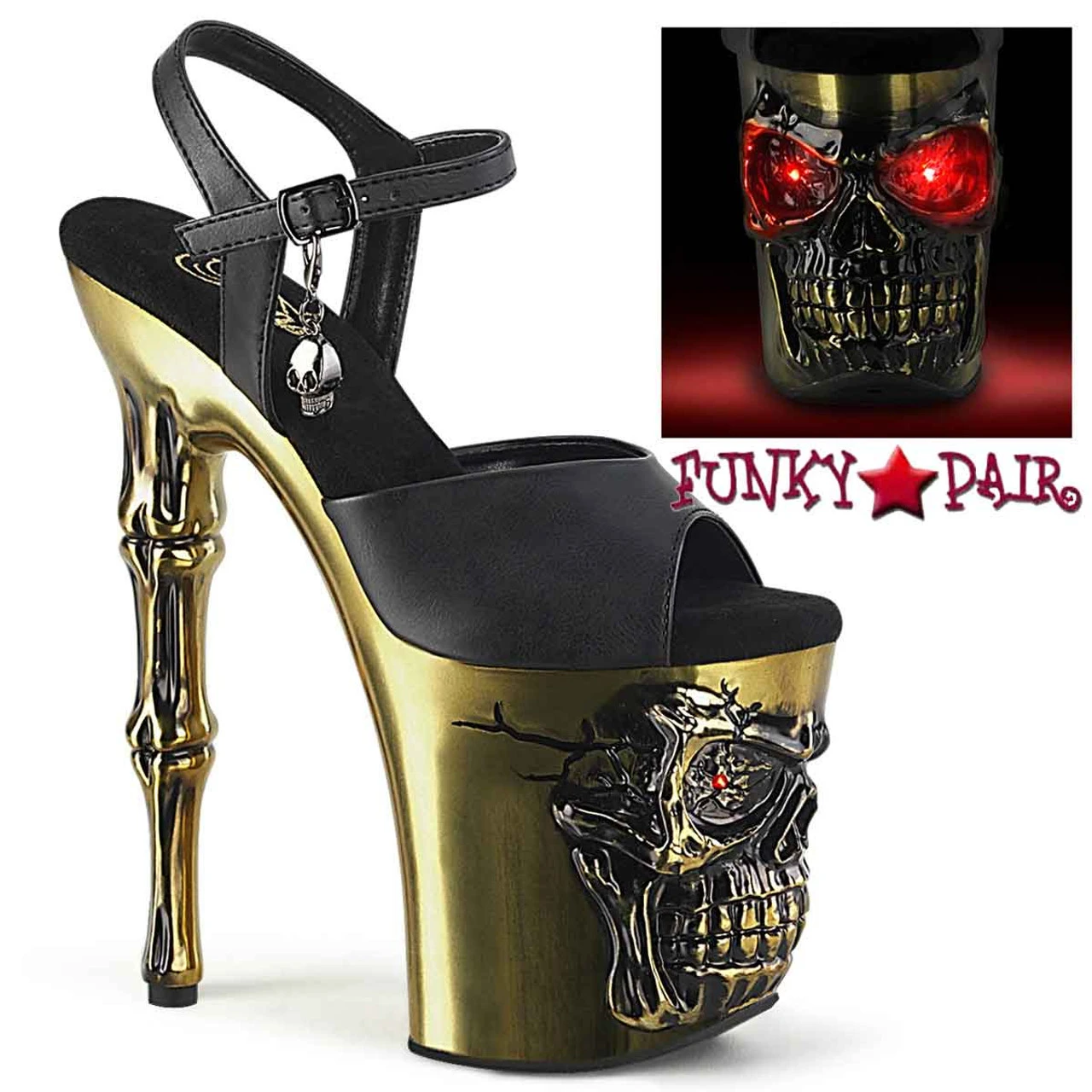 PLEASER RAPTURE-809-LT, Skull Sculpted With Light-up Eyes Ankle Strap Sandal CLEARANCE 5 PLEASER RAPTURE-809-LT, Skull Sculpted With Light-up Eyes Ankle Strap Sandal CLEARANCE - Image 3