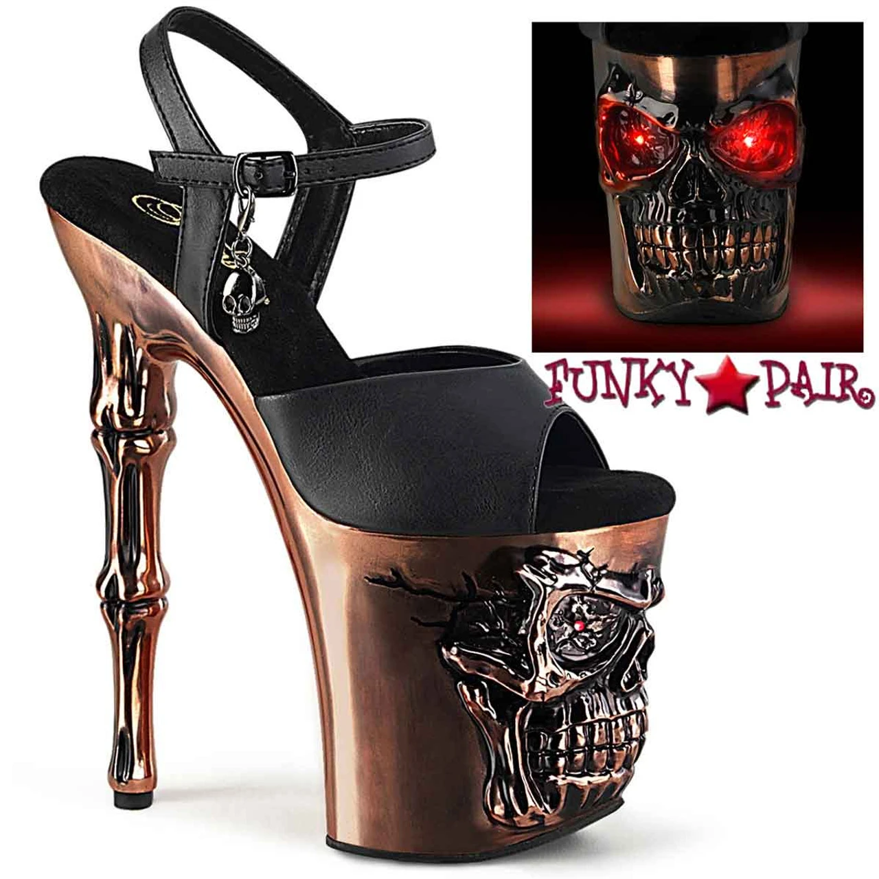 PLEASER RAPTURE-809-LT, Skull Sculpted With Light-up Eyes Ankle Strap Sandal CLEARANCE 6 PLEASER RAPTURE-809-LT, Skull Sculpted With Light-up Eyes Ankle Strap Sandal CLEARANCE - Image 4
