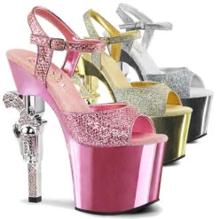 PLEASER Revolver-709G, 7 Inch Glitter Gun Dancer Heels