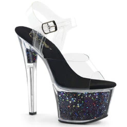 PLEASER Sky-308GF, 7 Inch Holographic Glitter Filled Platform Sandal CLEARANCE