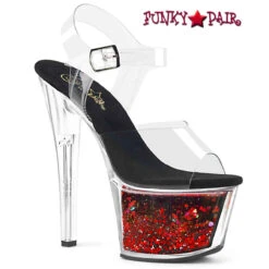 PLEASER SKY-308WHG, 7 Inch Ankle Strap With Flowing Glitters In Platform -Funky Lingerie Outlet sky 308whg cbrg 20461.1595353572