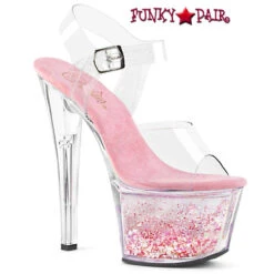 PLEASER SKY-308WHG, 7 Inch Ankle Strap With Flowing Glitters In Platform -Funky Lingerie Outlet sky 308whg ccbpg 80487.1595353600