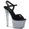 PLEASER Sky-309LG, 7 Inch Platform Sandal With Silver Holographic Glitters
