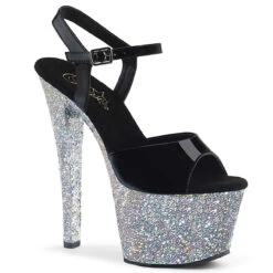PLEASER Sky-309LG, 7 Inch Platform Sandal With Silver Holographic Glitters