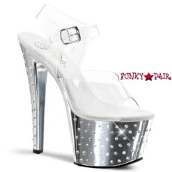 Pleaser | Stardust-708, 7 Inch Rhinestone Chrome Exotic Dancer Shoes -Funky Lingerie Outlet stardust 708 csch 96228.1611177988